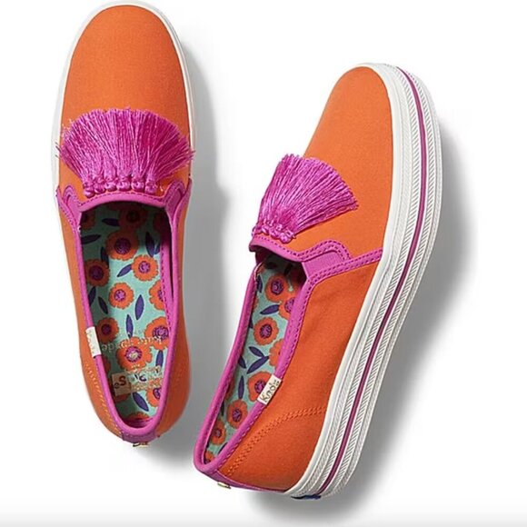 Keds X Kate Spade New YorkTriple Decker Tassel Sneaker Orange Pink, Size 7 - Picture 1 of 10